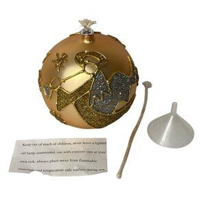 Angel Design Mercury Glass Oil Lamp Gold with Glitter Accents & Accessories Box